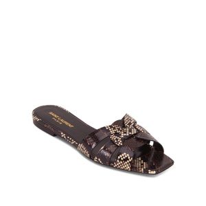 SAINT LAURENT Nu Pieds Tribute Brown Snakeskin Flat Sandal size 6